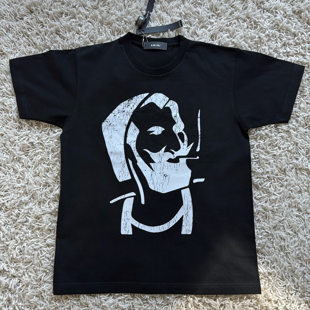 AMIRI Black Short Sleeve Graphic Tee with White Face Print/ no tags